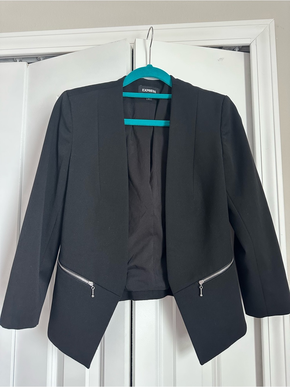Express Black Open-Front Blazer with Silver Zip Details